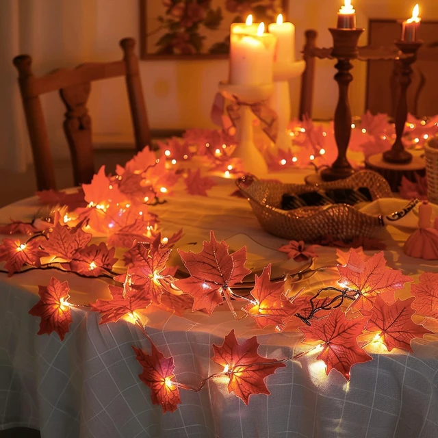 Alt view image 4 of 7 - 2 Pack Thanksgiving Maple Leaf String Lights, Total 20FT 40 LED Battery Operated Lighted Fall Leaves Garland, Halloween Decorations for Indoor Outdoor Autumn Harvest Decor
