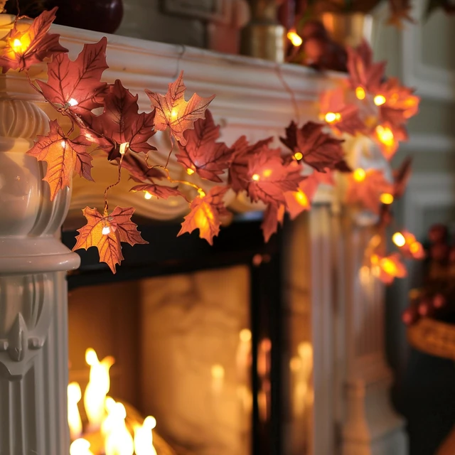 Alt view image 6 of 7 - 2 Pack Thanksgiving Maple Leaf String Lights, Total 20FT 40 LED Battery Operated Lighted Fall Leaves Garland, Halloween Decorations for Indoor Outdoor Autumn Harvest Decor