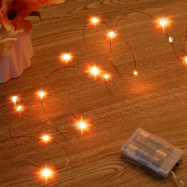 Main image of Mini Halloween Fairy Lights Battery Operate, 1 Pack Copper Wire Night Lights 3*AAA Battery Powered Led Starry Fairy String Lights for Bedroom, Christmas, Party, Decoration(5m/16ft Orange)