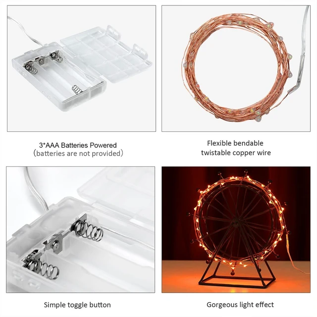 Alt view image 2 of 7 - Mini Halloween Fairy Lights Battery Operate, 1 Pack Copper Wire Night Lights 3*AAA Battery Powered Led Starry Fairy String Lights for Bedroom, Christmas, Party, Decoration(5m/16ft Orange)