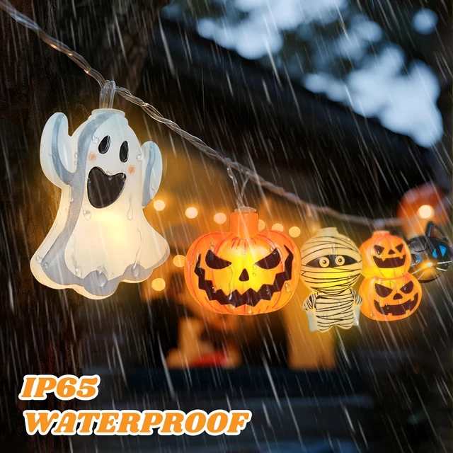 Alt view image 3 of 7 - Halloween String Lights Indoor: 9.84 FT 20 LED Battery Operated Pumpkin Ghost Cat Lighted Decorations 8 Modes Waterproof Timer for Window Porch House Room Bedroom Party Decor