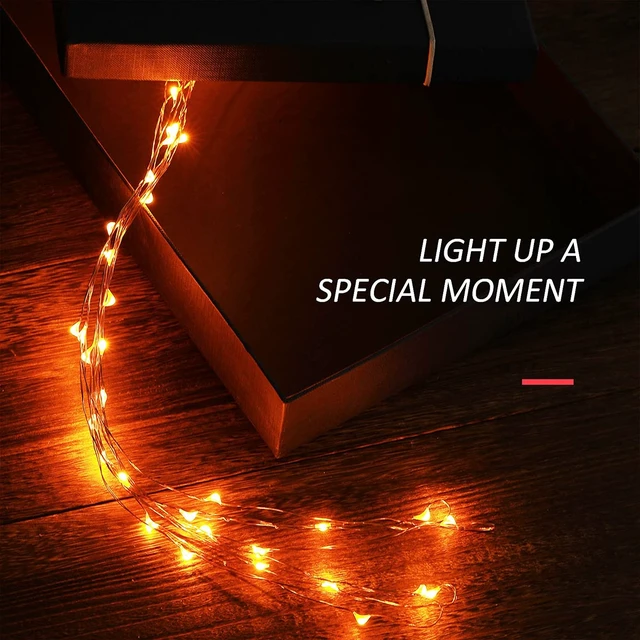 Alt view image 5 of 7 - Mini Halloween Fairy Lights Battery Operate, 1 Pack Copper Wire Night Lights 3*AAA Battery Powered Led Starry Fairy String Lights for Bedroom, Christmas, Party, Decoration(5m/16ft Orange)
