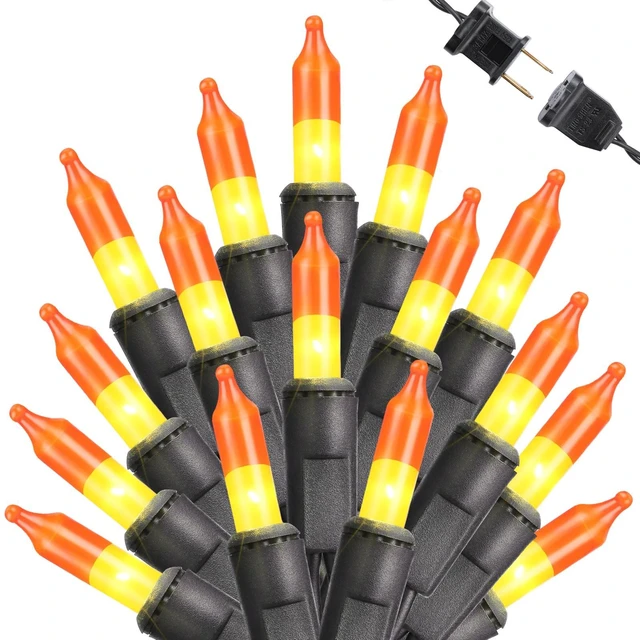 Main image of Candy Corn Halloween Lights, 25ft 100 Count Incandescent Lights | UL Certified Connectable Mini Bulbs Yellow & Orange String Light for Home, Garden, Porch, Party, Yard, Indoor Halloween Decor