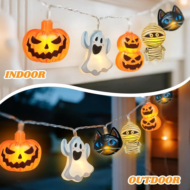 Alt view image 2 of 7 - Halloween String Lights Indoor: 9.84 FT 20 LED Battery Operated Pumpkin Ghost Cat Lighted Decorations 8 Modes Waterproof Timer for Window Porch House Room Bedroom Party Decor