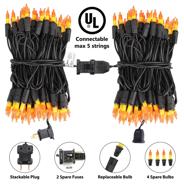 Alt view image 5 of 7 - Candy Corn Halloween Lights, 25ft 100 Count Incandescent Lights | UL Certified Connectable Mini Bulbs Yellow & Orange String Light for Home, Garden, Porch, Party, Yard, Indoor Halloween Decor
