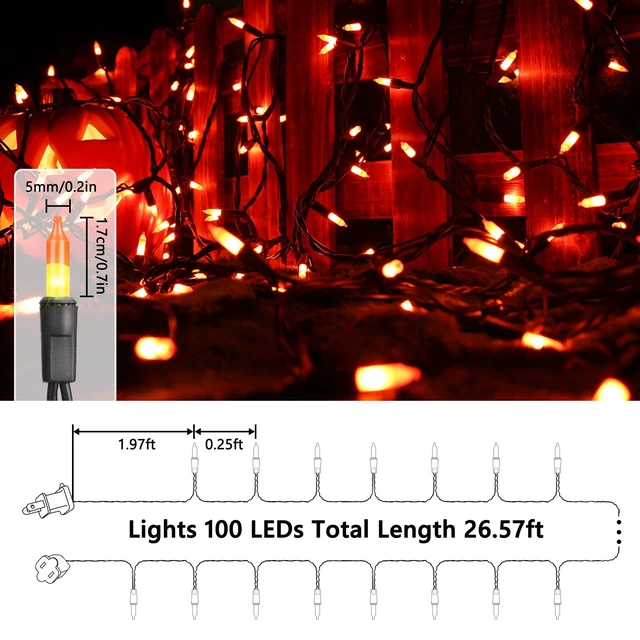 Alt view image 7 of 7 - Candy Corn Halloween Lights, 25ft 100 Count Incandescent Lights | UL Certified Connectable Mini Bulbs Yellow & Orange String Light for Home, Garden, Porch, Party, Yard, Indoor Halloween Decor