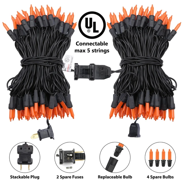 Alt view image 2 of 7 - Orange Hallowen Lights, 25ft 100 Count Incandescent String Lights | UL Certified Connectable Mini Bulbs Orange String Light for Home, Garden, Porch, Party, Indoor Halloween Decorations
