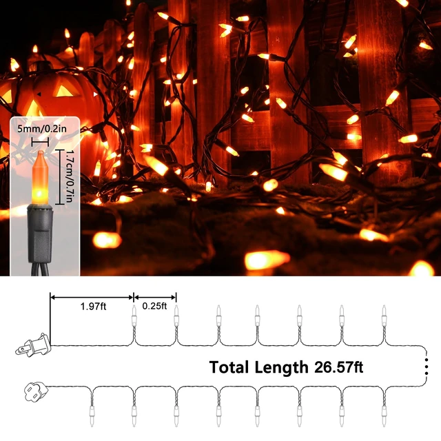 Alt view image 7 of 7 - Orange Hallowen Lights, 25ft 100 Count Incandescent String Lights | UL Certified Connectable Mini Bulbs Orange String Light for Home, Garden, Porch, Party, Indoor Halloween Decorations