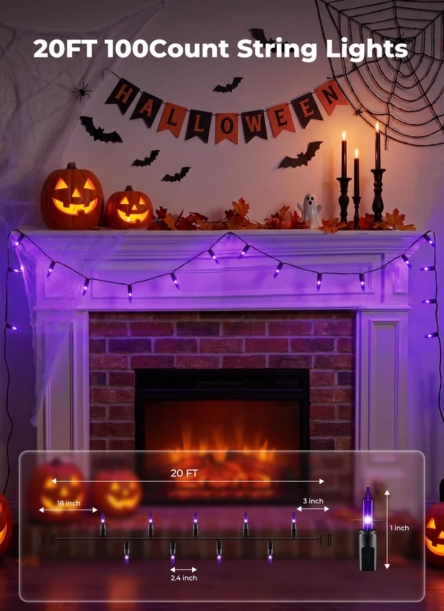 Alt view image 2 of 7 - Halloween String Lights Outdoor 100 Count 20 Feet Incandescent Bulb | Mini Lights for Christmas Indoor Garland Party Festival Decoration, Purple