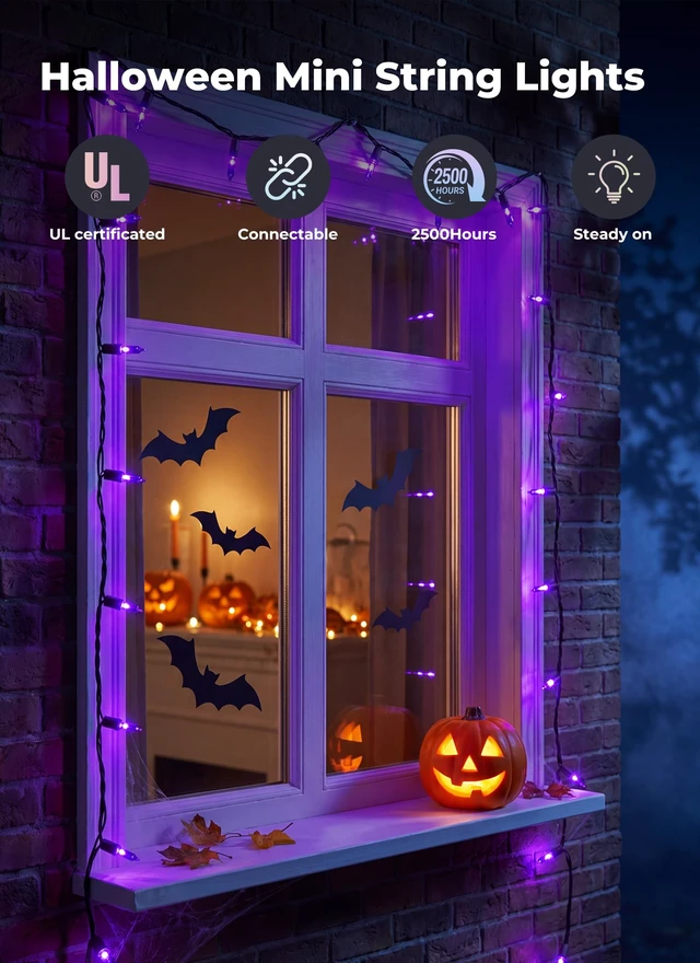 Alt view image 3 of 7 - Halloween String Lights Outdoor 100 Count 20 Feet Incandescent Bulb | Mini Lights for Christmas Indoor Garland Party Festival Decoration, Purple