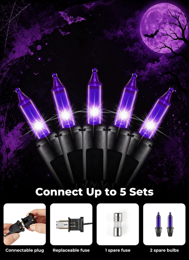 Alt view image 4 of 7 - Halloween String Lights Outdoor 100 Count 20 Feet Incandescent Bulb | Mini Lights for Christmas Indoor Garland Party Festival Decoration, Purple