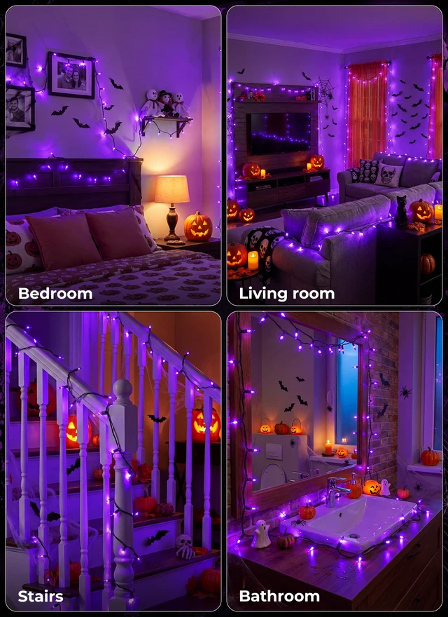 Alt view image 7 of 7 - Halloween String Lights Outdoor 100 Count 20 Feet Incandescent Bulb | Mini Lights for Christmas Indoor Garland Party Festival Decoration, Purple