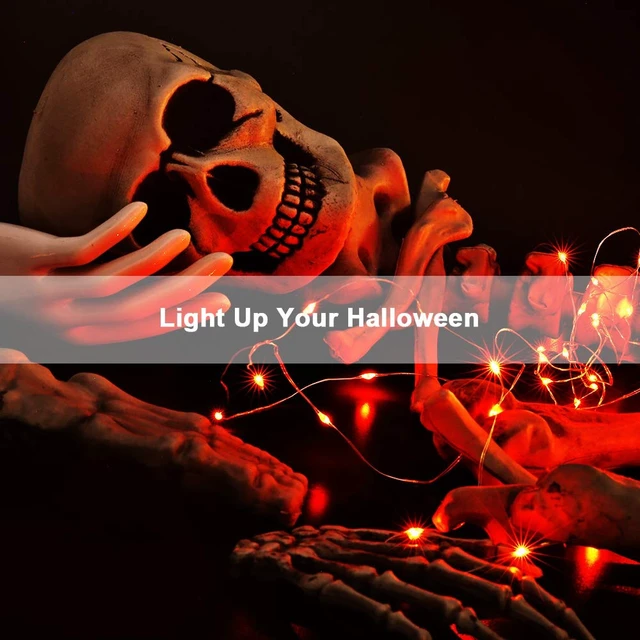 Alt view image 4 of 7 - Orange Battery Operated Halloween LED Fairy String Lights Indoor | 2 Pack 19.47 ft 60 Steady On/Twinkle LED Silver Wire, Mini DIY Craft Ornaments for Bedroom Christmas Thanksgiving Home Table