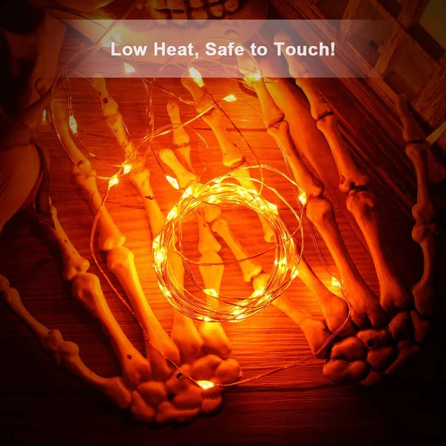 Alt view image 3 of 7 - Orange Battery Operated Halloween LED Fairy String Lights Indoor | 2 Pack 19.47 ft 60 Steady On/Twinkle LED Silver Wire, Mini DIY Craft Ornaments for Bedroom Christmas Thanksgiving Home Table
