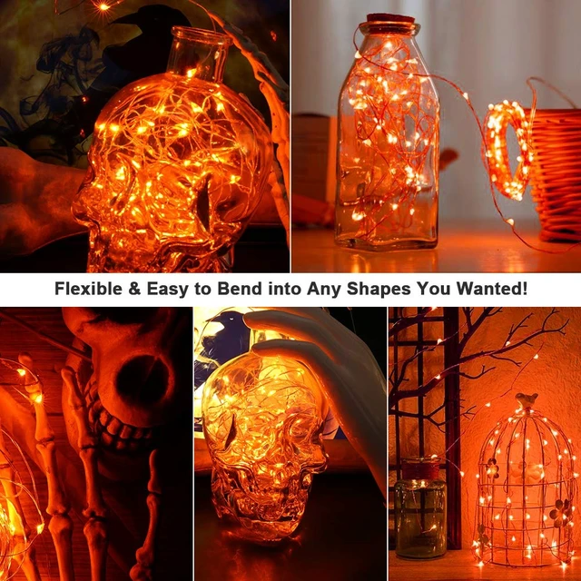 Alt view image 5 of 7 - Orange Battery Operated Halloween LED Fairy String Lights Indoor | 2 Pack 19.47 ft 60 Steady On/Twinkle LED Silver Wire, Mini DIY Craft Ornaments for Bedroom Christmas Thanksgiving Home Table