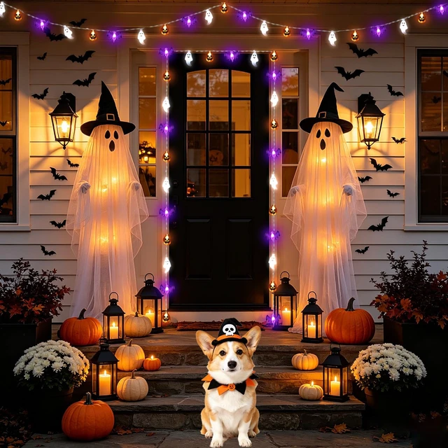 Alt view image 3 of 7 - Halloween Lights Decor 16 ft 30 LED Battery Operated String Light | Timer, Remote Control, 8 Modes, Waterproof, Indoor Outdoor Use, 3D Pumpkin Bat Ghost Lights, Home Door Party Decorations