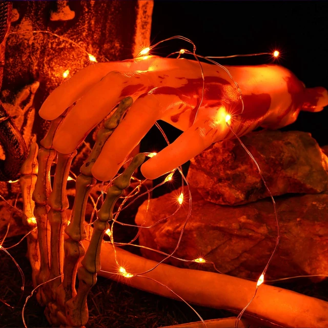 Alt view image 6 of 7 - Orange Battery Operated Halloween LED Fairy String Lights Indoor | 2 Pack 19.47 ft 60 Steady On/Twinkle LED Silver Wire, Mini DIY Craft Ornaments for Bedroom Christmas Thanksgiving Home Table