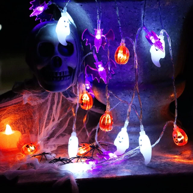 Alt view image 7 of 7 - Halloween Lights Decor 16 ft 30 LED Battery Operated String Light | Timer, Remote Control, 8 Modes, Waterproof, Indoor Outdoor Use, 3D Pumpkin Bat Ghost Lights, Home Door Party Decorations
