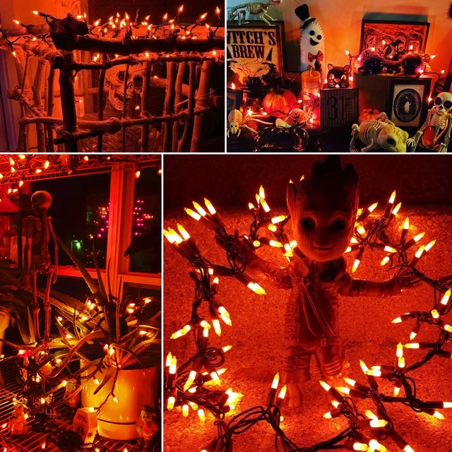 Alt view image 4 of 7 - Orange Halloween Lights, 21.3ft 100-ct Incandescent Halloween String Lights Connectable, UL Certified Orange Light String, Black Wire Mini Light Set for Fall Season Holiday Thanksgiving Tree
