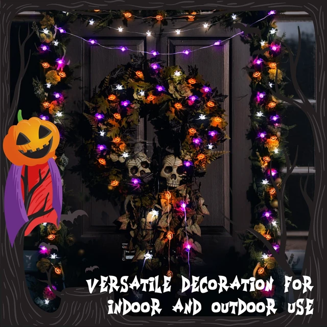 Alt view image 5 of 7 - Halloween String Lights, Pumpkin Ghost Bats Mini Halloween Lights with Timer Indoor Battery Operated 9.8ft 30LED Trick or Treat Decorations for Home Decor Indoor Party Holiday