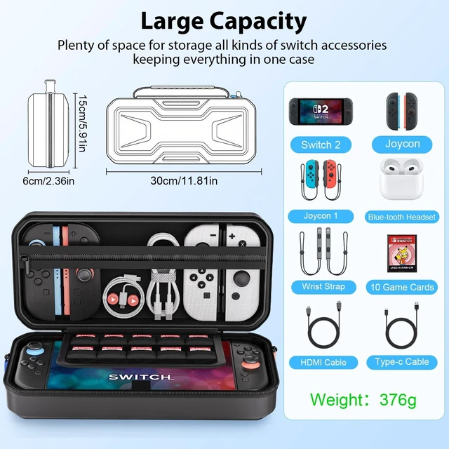 Alt view image 4 of 6 - Carrying Case for Nintendo Switch 2 | Hard Shell Travel Case Portable Travel Bag Hold Console/10 Game Cards/Accessories - Soft Protective Carry Pouch Mecha Black