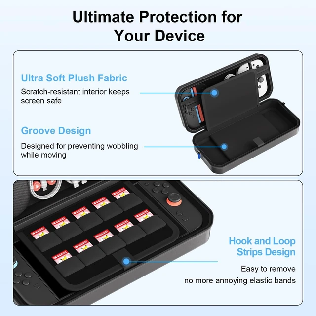 Alt view image 6 of 6 - Carrying Case for Nintendo Switch 2 | Hard Shell Travel Case Portable Travel Bag Hold Console/10 Game Cards/Accessories - Soft Protective Carry Pouch Mecha Black