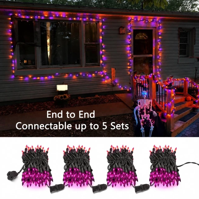 Alt view image 2 of 7 - Orange & Purple Halloween String Lights, 100 ct Incandescent Lights | Connectable; UL Certified; 21.3ft Black Wire; Plugin; Indoor Outdoor Spooky Mini Lights Fall Autumn Holiday Tree Party Decor