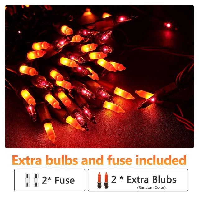 Alt view image 6 of 7 - Orange & Purple Halloween String Lights, 100 ct Incandescent Lights | Connectable; UL Certified; 21.3ft Black Wire; Plugin; Indoor Outdoor Spooky Mini Lights Fall Autumn Holiday Tree Party Decor