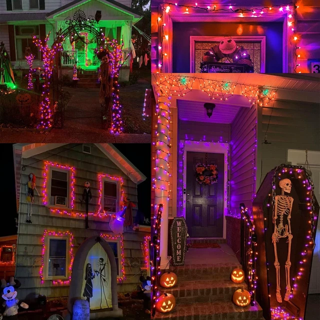 Alt view image 5 of 7 - Orange & Purple Halloween String Lights, 100 ct Incandescent Lights | Connectable; UL Certified; 21.3ft Black Wire; Plugin; Indoor Outdoor Spooky Mini Lights Fall Autumn Holiday Tree Party Decor