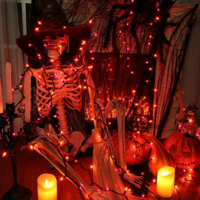 Alt view image 4 of 7 - Orange & Purple Halloween String Lights, 100 ct Incandescent Lights | Connectable; UL Certified; 21.3ft Black Wire; Plugin; Indoor Outdoor Spooky Mini Lights Fall Autumn Holiday Tree Party Decor