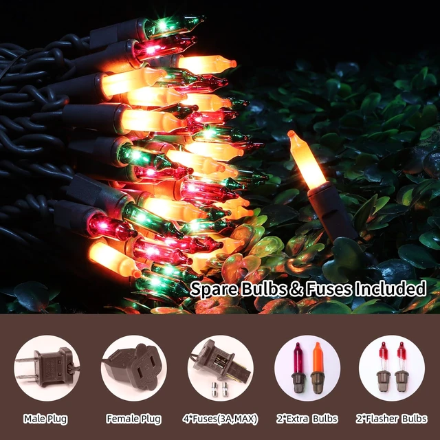 Alt view image 2 of 6 - Halloween String Light,100 Count Incandescent Mini String Light in 19.6ft,Indoor/Outdoor 120V UL Certified Mini Light for Halloween,Patio Lawn,Home,Garden,Party (Orange+Purple+Green)