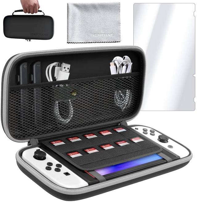 Main image of Protective Shell Carrying Case For Nintendo Switch/OLED - Protection Kit w/ Game Cartridge Holder, Water-Resistant Shell, Microfiber Towel & Screen Protector, Ultimate Travel Companion Bundle