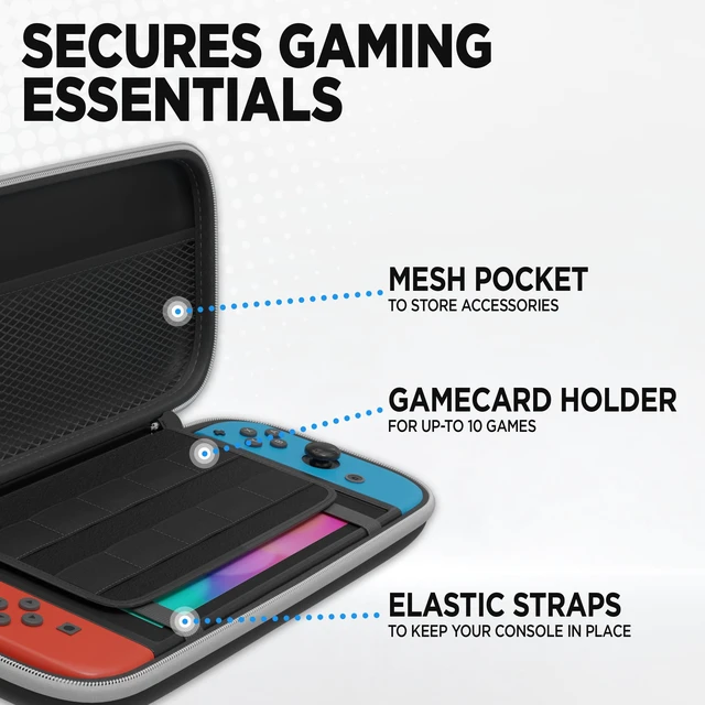 Alt view image 3 of 7 - Protective Shell Carrying Case For Nintendo Switch/OLED - Protection Kit w/ Game Cartridge Holder, Water-Resistant Shell, Microfiber Towel & Screen Protector, Ultimate Travel Companion Bundle