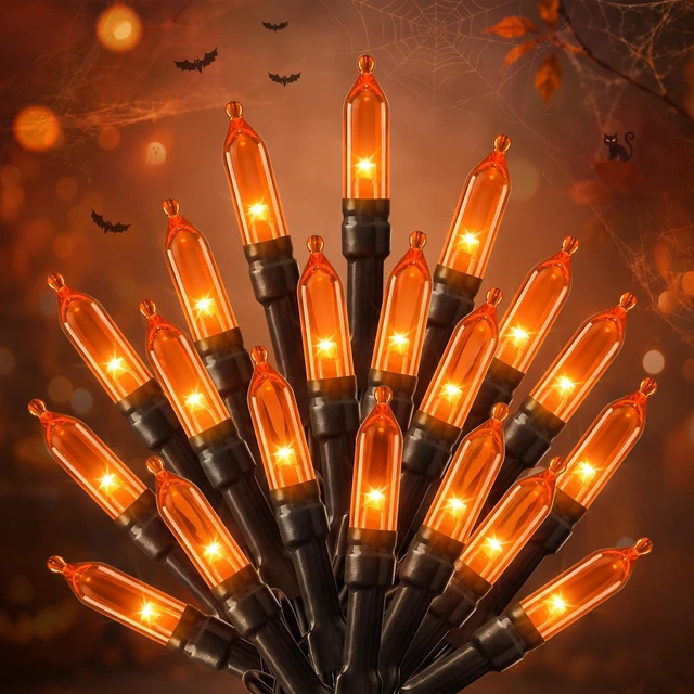 Main image of Orange LED Outdoor Halloween Lights, Halloween Decorations, 39 FT 100 LED Mini Lights with 8 Lighting Modes,Connectable String Light Plug in for Garden Patio Party Haunted House Ghost Holiday Decor