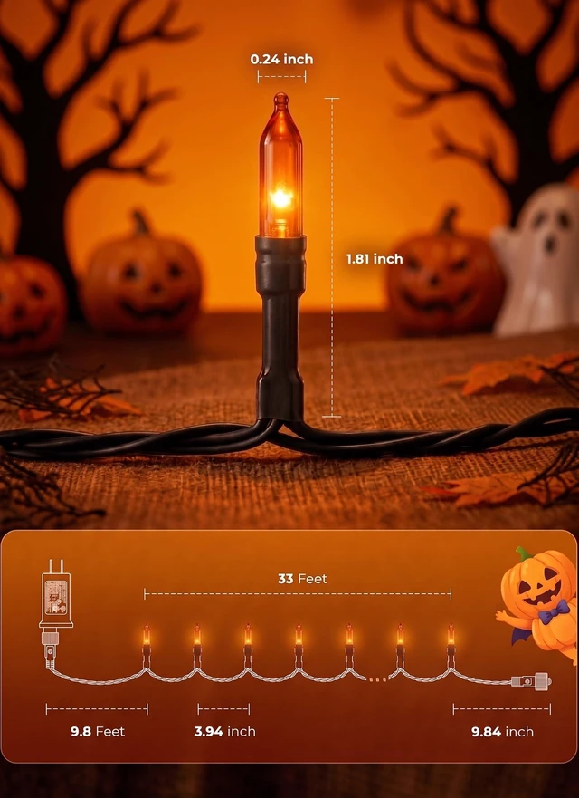 Alt view image 4 of 7 - Orange LED Outdoor Halloween Lights, Halloween Decorations, 39 FT 100 LED Mini Lights with 8 Lighting Modes,Connectable String Light Plug in for Garden Patio Party Haunted House Ghost Holiday Decor