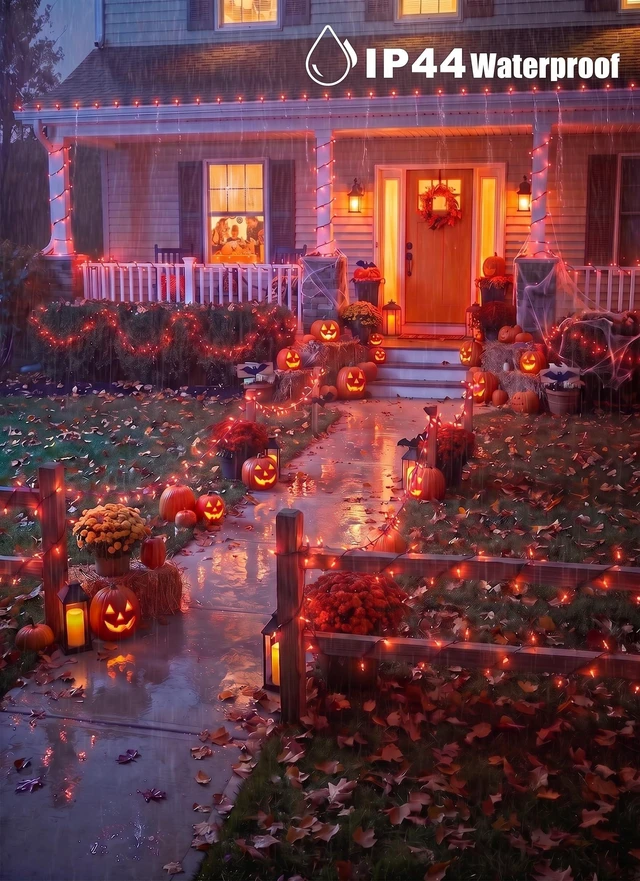 Alt view image 3 of 7 - Orange LED Outdoor Halloween Lights, Halloween Decorations, 39 FT 100 LED Mini Lights with 8 Lighting Modes,Connectable String Light Plug in for Garden Patio Party Haunted House Ghost Holiday Decor