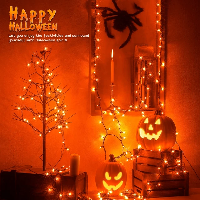 Alt view image 2 of 7 - Orange Halloween Mini String Lights, 2 Pack 50Count 13FT Green Wire | Plug in Orange lights,waterproof Connectable incandescent fall lights for spooky Thanksgiving, party, home, Halloween decor