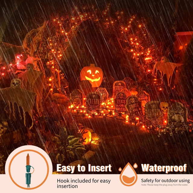 Alt view image 4 of 7 - Orange Halloween Mini String Lights, 2 Pack 50Count 13FT Green Wire | Plug in Orange lights,waterproof Connectable incandescent fall lights for spooky Thanksgiving, party, home, Halloween decor
