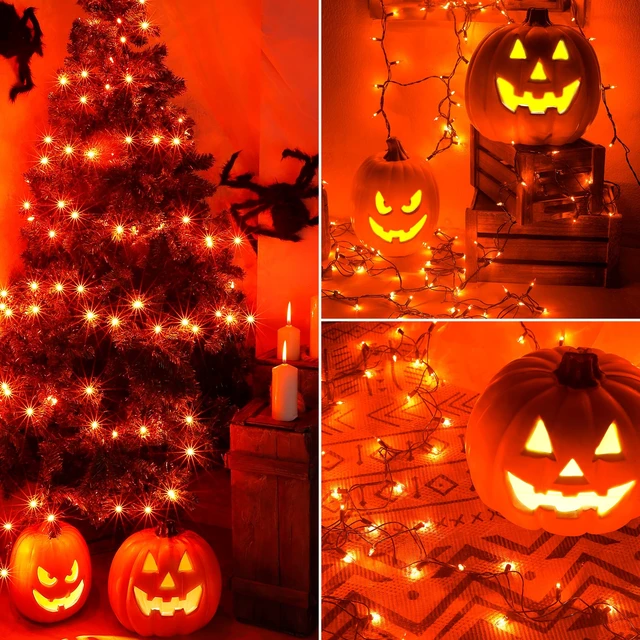 Alt view image 5 of 7 - Orange Halloween Mini String Lights, 2 Pack 50Count 13FT Green Wire | Plug in Orange lights,waterproof Connectable incandescent fall lights for spooky Thanksgiving, party, home, Halloween decor