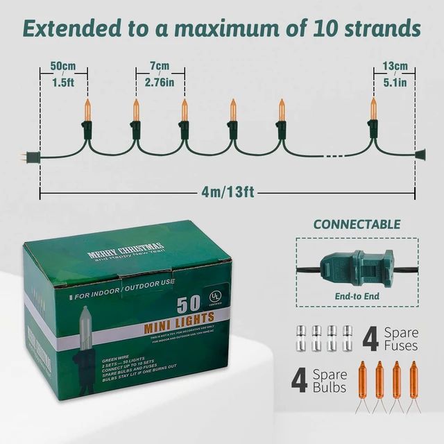 Alt view image 6 of 7 - Orange Halloween Mini String Lights, 2 Pack 50Count 13FT Green Wire | Plug in Orange lights,waterproof Connectable incandescent fall lights for spooky Thanksgiving, party, home, Halloween decor