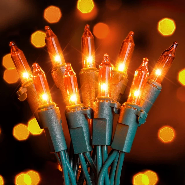 Main image of Mini Orange Halloween Lights, 2PACK Total 100Count 26FT,Green Wire | Incandescent Christmas String Lights, Xmas Tree Lights for Christmas,Thanksgiving, Party, Home, Indoor Outdoor Decor, Orange
