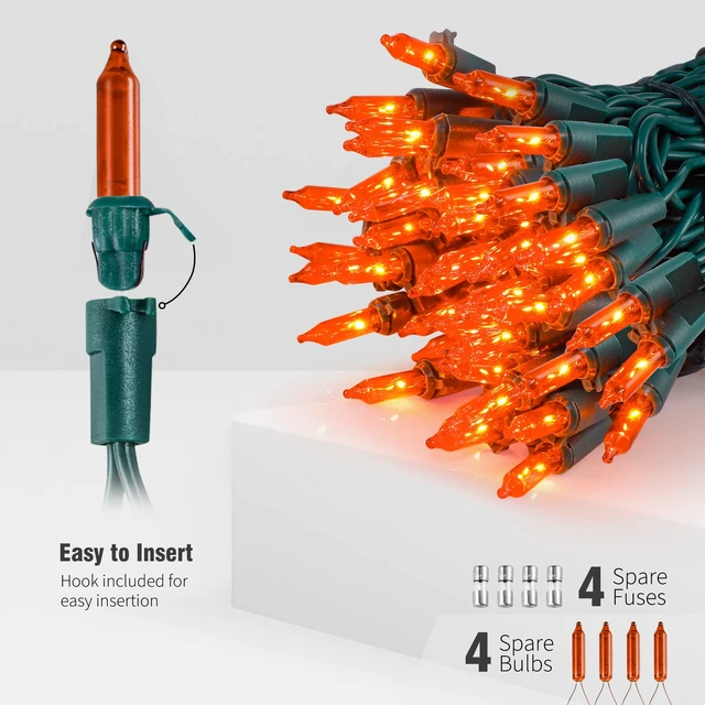 Alt view image 2 of 7 - Mini Orange Halloween Lights, 2PACK Total 100Count 26FT,Green Wire | Incandescent Christmas String Lights, Xmas Tree Lights for Christmas,Thanksgiving, Party, Home, Indoor Outdoor Decor, Orange