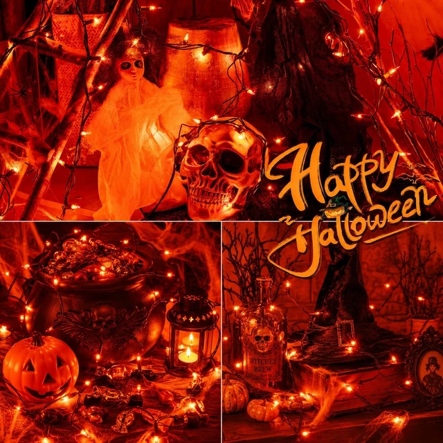 Alt view image 7 of 7 - Mini Orange Halloween Lights, 2PACK Total 100Count 26FT,Green Wire | Incandescent Christmas String Lights, Xmas Tree Lights for Christmas,Thanksgiving, Party, Home, Indoor Outdoor Decor, Orange