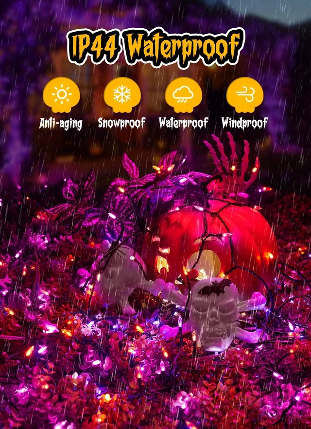 Alt view image 3 of 7 - Outdoor Halloween Lights, 39Feet 100 LED Mini Lights with 8 Lighting Modes, Connectable Halloween String Light Plug In for Garden Patio Party Haunted House Ghost Holiday Decoration, Orange & Purple