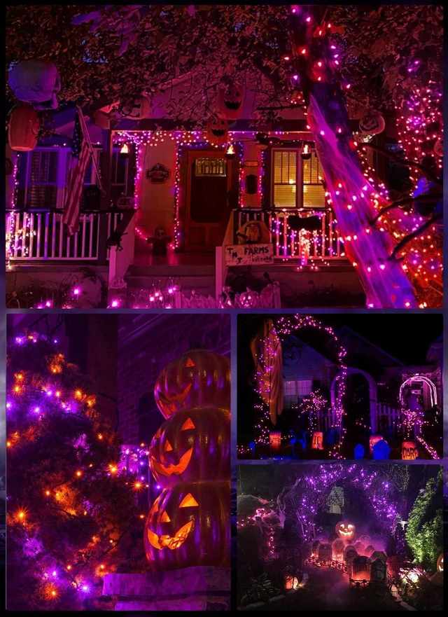 Alt view image 7 of 7 - Outdoor Halloween Lights, 39Feet 100 LED Mini Lights with 8 Lighting Modes, Connectable Halloween String Light Plug In for Garden Patio Party Haunted House Ghost Holiday Decoration, Orange & Purple