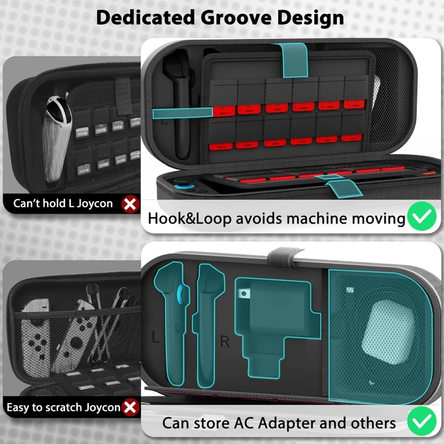Alt view image 3 of 7 - Hard Shell Protective Carrying Case for Nintendo Switch 2, Black | Portable Travel Case with Adapter and JoyCon Storage, Shock-Absorbing, Soft Interior, 24 Game Card Slot, Accessory Pockets