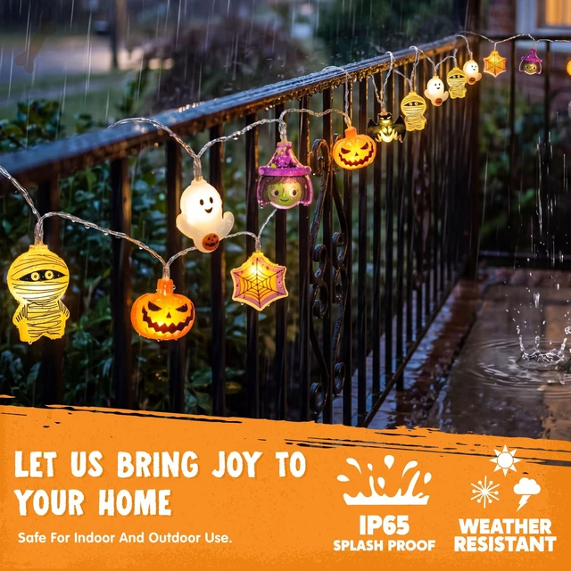 Alt view image 6 of 7 - 19.7FT 30 LED Halloween String Lights with Ghost & Pumpkin 3D Designs, Battery Operated Timer & 8 Lighting Modes, Spooky Indoor Outdoor Halloween Decorations for Party Yard Porch Patio