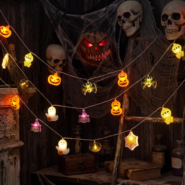 Alt view image 7 of 7 - 19.7FT 30 LED Halloween String Lights with Ghost & Pumpkin 3D Designs, Battery Operated Timer & 8 Lighting Modes, Spooky Indoor Outdoor Halloween Decorations for Party Yard Porch Patio