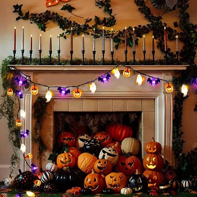 Alt view image 4 of 7 - Halloween Lights, 20Ft 30 LED Pumpkin Ghost Bat String Lights Battery Operated with Timer, 8 Light Modes Halloween Fairy Lights for Indoor Outdoor Party Home Yard Window Decor
