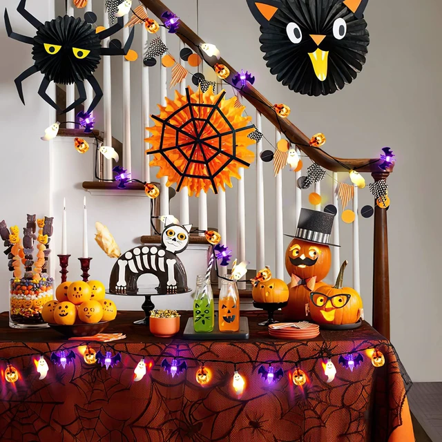 Alt view image 5 of 7 - Halloween Lights, 20Ft 30 LED Pumpkin Ghost Bat String Lights Battery Operated with Timer, 8 Light Modes Halloween Fairy Lights for Indoor Outdoor Party Home Yard Window Decor